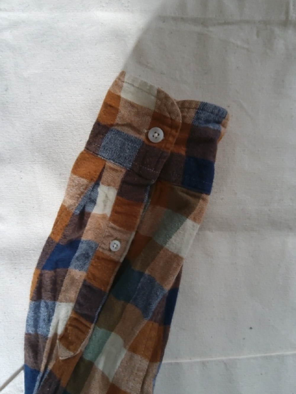 J. CREW Flannel Blue, Brown & Cream Plaid Casual Button-Down Shirt - Picture 2 of 3
